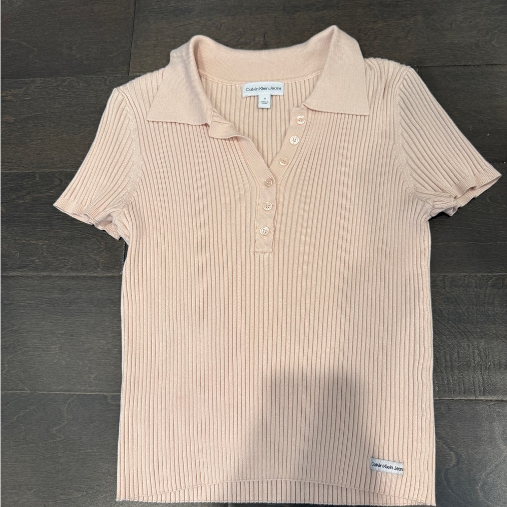 Calvin Klein Jeans Ribbed Top in Beige